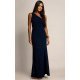 Rochie de ocazie lunga bleumarin navy mulata crapata pe picior cu un umar gol CelestiaR 2 - jojofashion.ro
