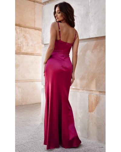 Rochie eleganta lunga, din satin, burgundy, mulata, drapata, Narin Rochii satin, Rochie eleganta lunga, din satin, burgundy, mulata, drapata, Narin - jojofashion.ro
