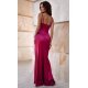 Rochie eleganta lunga, din satin, burgundy, mulata, drapata, Narin 3 - jojofashion.ro