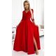 Rochie de seara eleganta rosie cu dantela cu maneca lunga Allegria 2 - jojofashion.ro