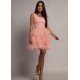 Rochie scurta roz pal cu pene din tulle Sandra 2 - jojofashion.ro