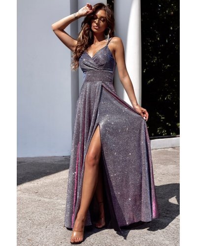 Rochie de seara lunga, bumbac cu glitter, bleu  cu reflexii violet, TifaniW Rochii lungi, Rochie de seara lunga, bumbac cu glitter, bleu  cu reflexii violet, TifaniW - jojofashion.ro