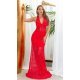 Rochie lunga rosie mulata din dantela cu bust corset Camy 2 - jojofashion.ro