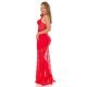 Rochie lunga rosie mulata din dantela cu bust corset Camy 3 - jojofashion.ro