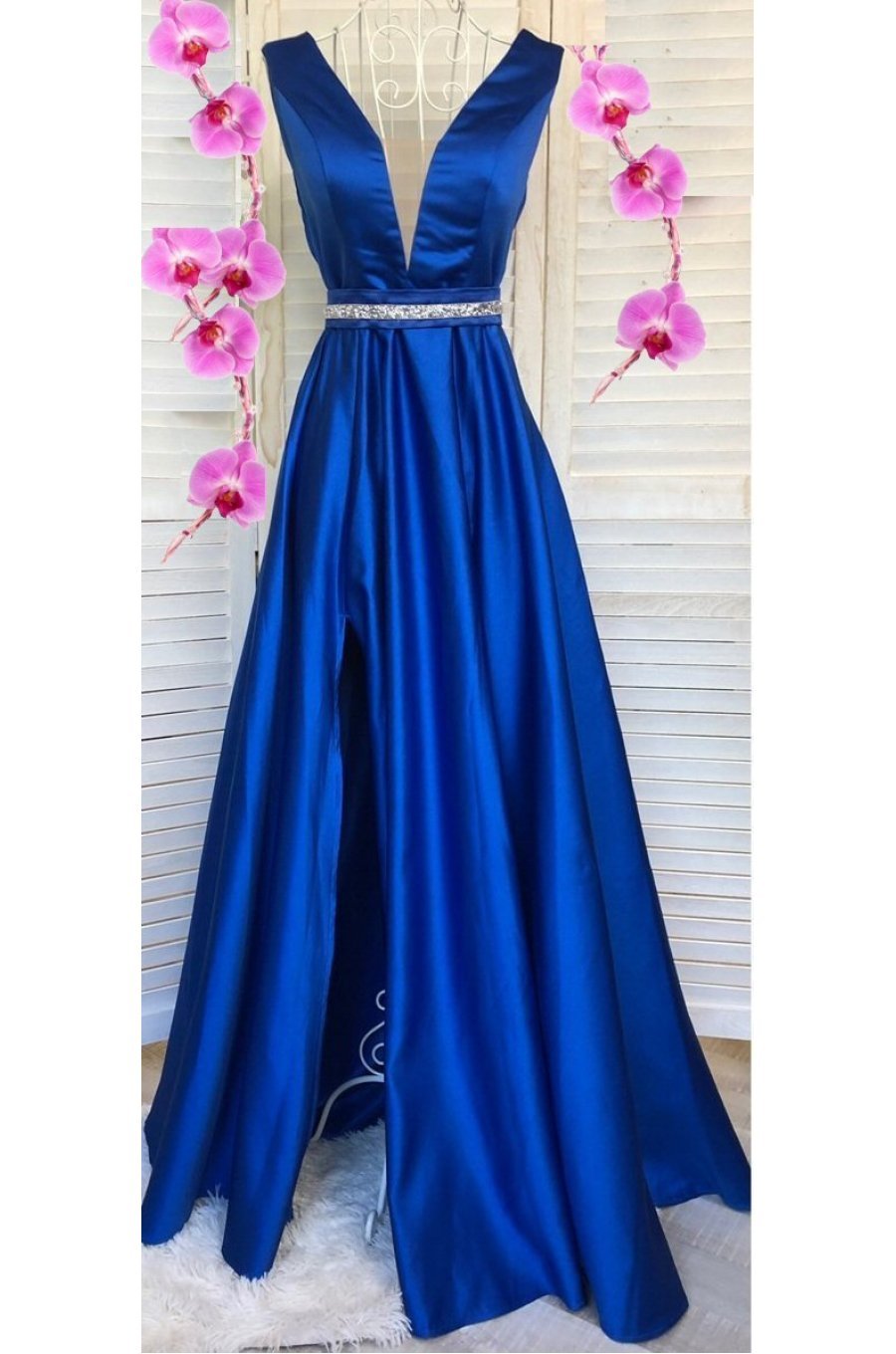 Rochie lunga albastra din tafta Carra 4 - jojofashion.ro