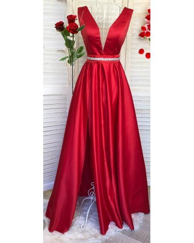 Rochie lunga rosie din tafta Carra Rochii lungi, Rochie lunga rosie din tafta Carra - jojofashion.ro