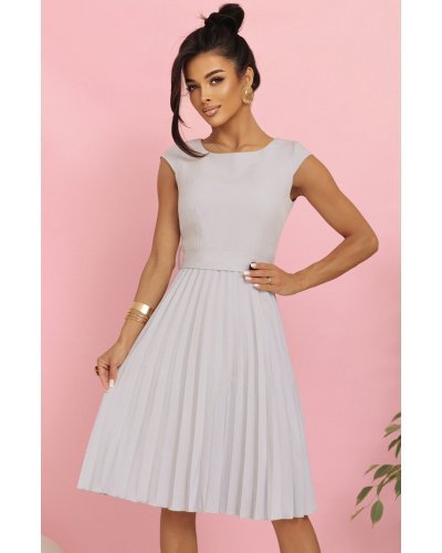 Rochie midi gri plisata Karima  Rochii de zi, Rochie midi gri plisata Karima  - jojofashion.ro