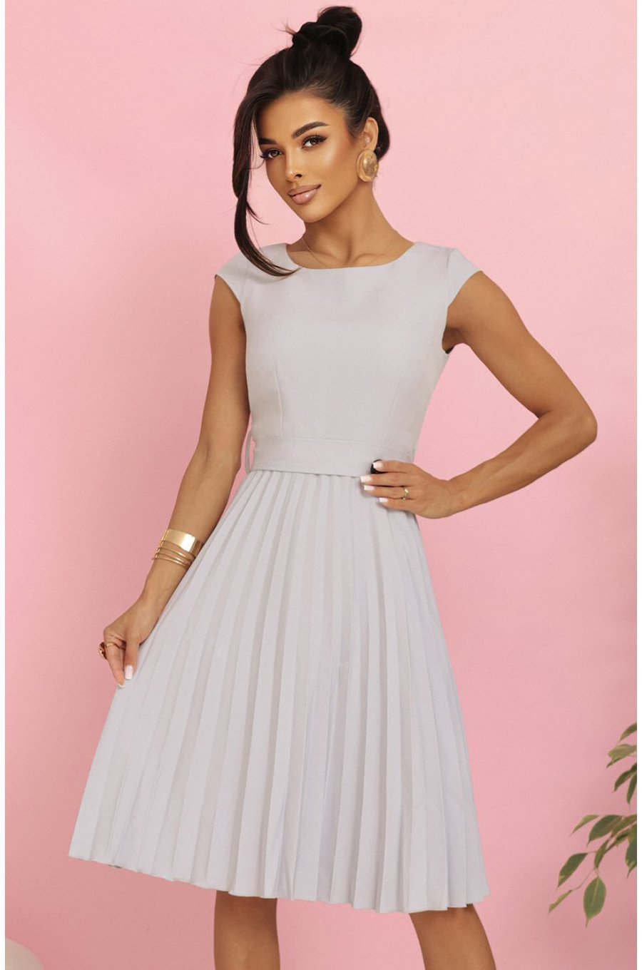 Rochie midi gri plisata Karima  1 - jojofashion.ro