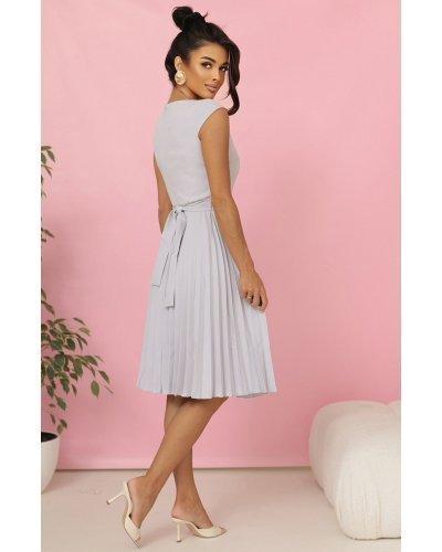 Rochie midi gri plisata Karima  Rochii de zi, Rochie midi gri plisata Karima  - jojofashion.ro