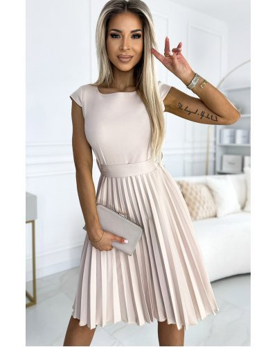 Rochie eleganta midi, bej, plisata, Karima  Rochie eleganta midi, bej, plisata, Karima  - jojofashion.ro