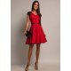 Rochie rosie scurta in clos cu maneca scurta din dantela neagra si curea Sadira 2 - jojofashion.ro