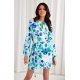 Rochie de zi scurta, ecru cu flori blue menta, cu maneca lunga,  Safye 2 - jojofashion.ro