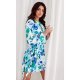 Rochie de zi scurta, ecru cu flori blue menta, cu maneca lunga,  Safye 3 - jojofashion.ro