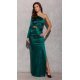 Rochie lunga din satin verde smarald mulata cu o singura maneca EdithR 2 - jojofashion.ro