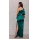 Rochie lunga din satin verde smarald mulata cu o singura maneca EdithR 3 - jojofashion.ro