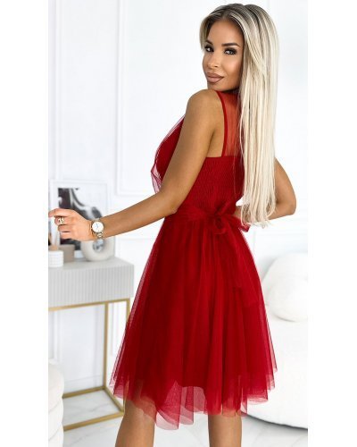 Rochie eleganta baby doll scurta, din tulle, rosie, in clos, Amirah Rochii cununie civila, Rochie eleganta baby doll scurta, din tulle, rosie, in clos, Amirah - jojofashion.ro