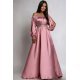 Rochie eleganta de ocazie lunga din satin roz pal cu maneca lunga vaporoasa Larisa  2 - jojofashion.ro