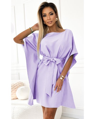 Rochii office, Rochie midi lila lavanda vaporoasa croi fluture Butterfly  - jojofashion.ro