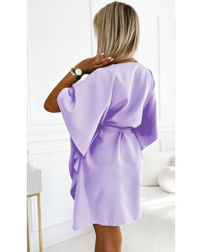 Rochii office, Rochie midi lila lavanda vaporoasa croi fluture Butterfly  - jojofashion.ro