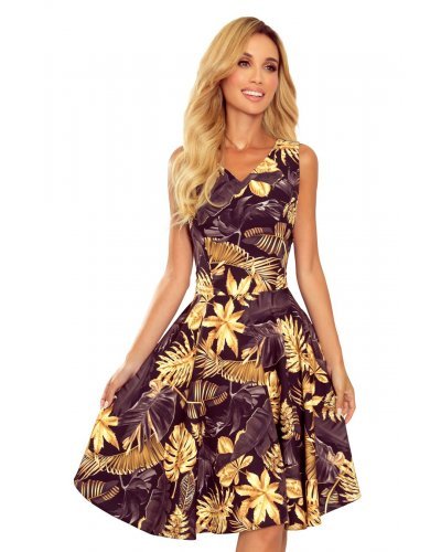 Rochie midi neagra cu flori galbene retro Lona Rochii de vara, Rochie midi neagra cu flori galbene retro Lona - jojofashion.ro