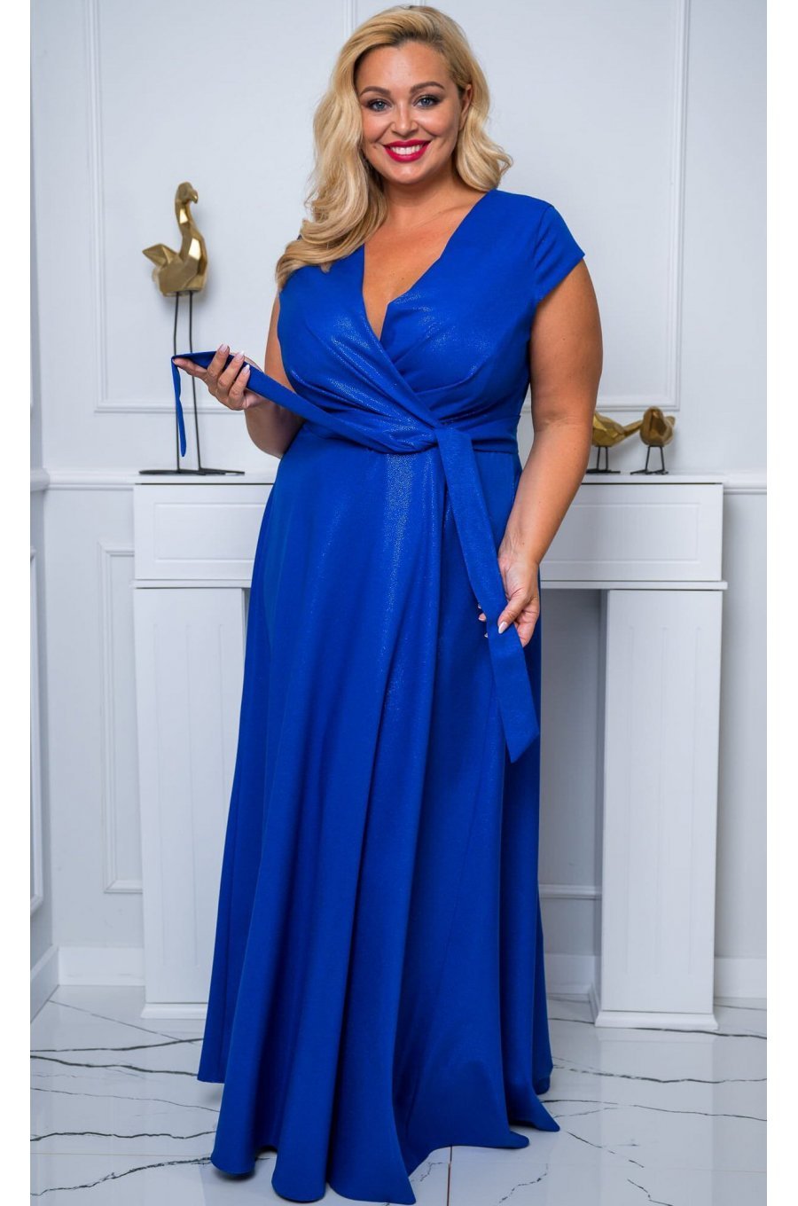 Rochie marime mare eleganta, lunga, albastra din brocard, NataliaB 1 - jojofashion.ro