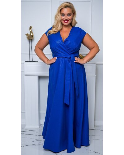 Rochie marime mare eleganta, lunga, albastra din brocard, NataliaB Rochii lungi, Rochie marime mare eleganta, lunga, albastra din brocard, NataliaB - jojofashion.ro