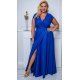 Rochie marime mare eleganta, lunga, albastra din brocard, NataliaB 4 - jojofashion.ro