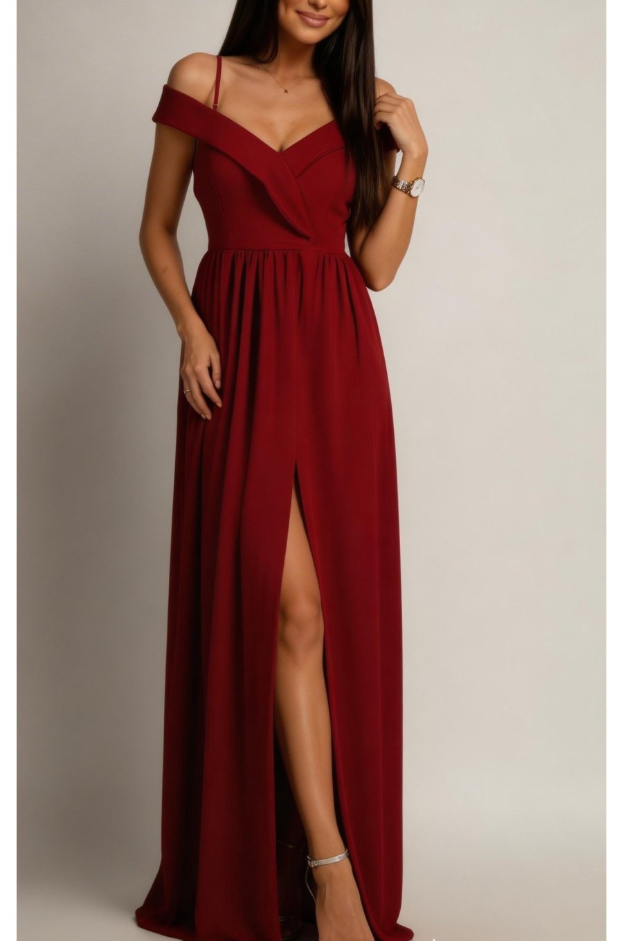 Rochie lunga burgundy cu umerii goi vaporoasa Kosmina 2 - jojofashion.ro