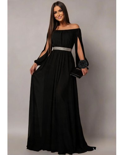 Rochii de Ocazie Elegante, Rochie lunga neagra din voal vaporoasa Afrodita - jojofashion.ro