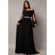 Rochie eleganta lunga de ocazie neagra din voal vaporoasa Afrodita 2 - jojofashion.ro