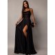 Rochie eleganta lunga din brocard neagra cu bust tip corset Precious 2 - jojofashion.ro