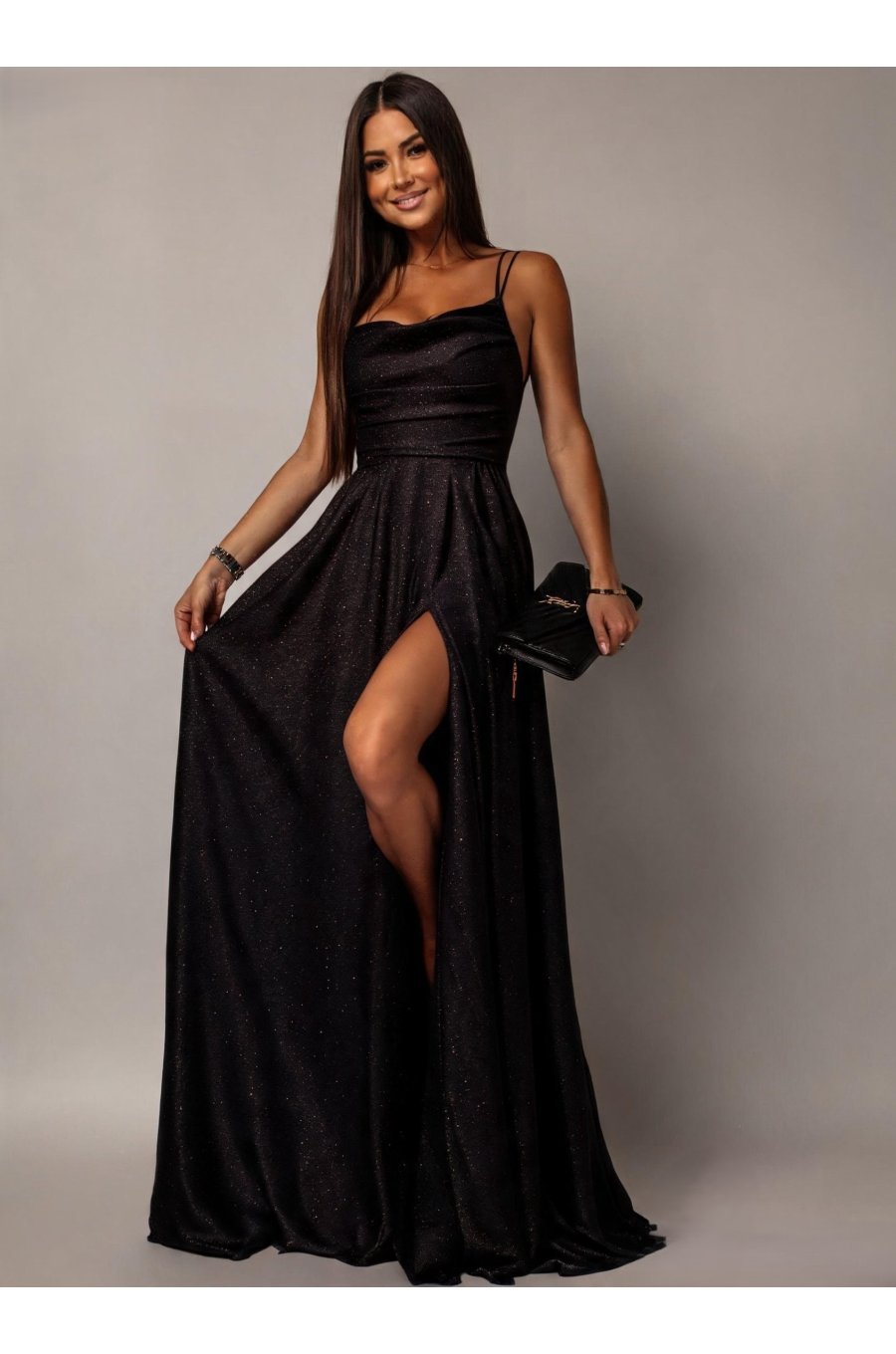 Rochie eleganta lunga din brocard neagra cu bust tip corset Precious 1 - jojofashion.ro