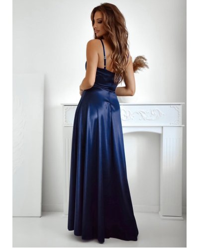 Rochii de Ocazie Elegante, Rochie eleganta lunga, din satin, bleumarin navy, cu corset, Karenina - jojofashion.ro