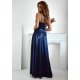 Rochie eleganta lunga, din satin, bleumarin navy, cu corset, Karenina 3 - jojofashion.ro