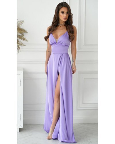 Rochie lunga din satin lila fluida Aleeza Rochii satin, Rochie lunga din satin lila fluida Aleeza - jojofashion.ro