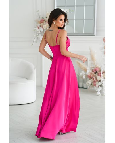 Rochii domnisoare de onoare, Rochie lunga din satin roz fucsia Aleeza - jojofashion.ro