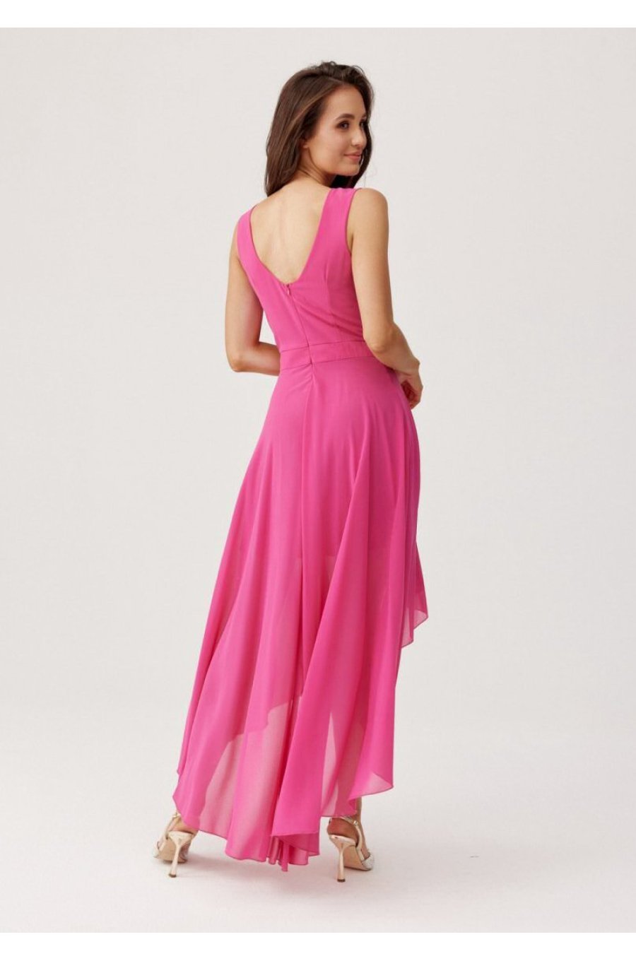 Rochie lunga din voal roz fucsia vaporoasa Fiona 2 - jojofashion.ro