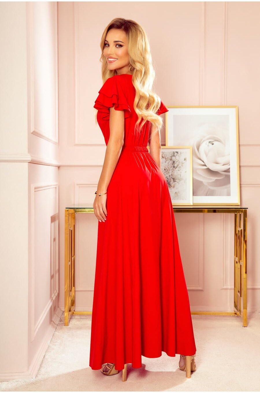 Rochie lunga eleganta rosie fluida Tasha Rochie lunga eleganta rosie fluida Tasha 3 - jojofashion.ro