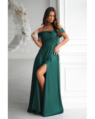 Rochii marimi mari, Rochie eleganta lunga glitter verde cu umerii goi Moonlit - jojofashion.ro