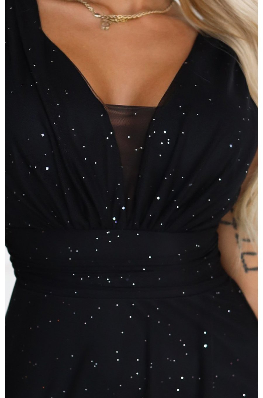 Rochie eleganta lunga neagra din brocard vaporoasa petrecuta Melania 3 - jojofashion.ro