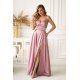 Rochie eleganta lunga satin roz pudra cu bust tip corset vaporoasa Saphira 2 - jojofashion.ro