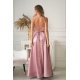 Rochie eleganta lunga satin roz pudra cu bust tip corset vaporoasa Saphira 3 - jojofashion.ro