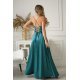 Rochie eleganta lunga satin verde smarald cu bust tip corset vaporoasa Saphira 3 - jojofashion.ro