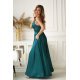 Rochie eleganta lunga satin verde smarald cu bust tip corset vaporoasa Saphira 4 - jojofashion.ro