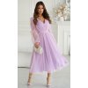 Rochie midi din tul cu glitter lila cu maneca lunga Petra