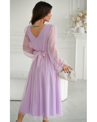Rochie midi din tul cu glitter lila cu maneca lunga Petra Rochii midi, Rochie midi din tul cu glitter lila cu maneca lunga Petra - jojofashion.ro