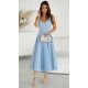 Rochie midi eleganta bleu vaporoasa cu umerii goi Fabiola 3 - jojofashion.ro