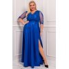 Rochie lunga marime mare albastra dantela si brocard Adalyze