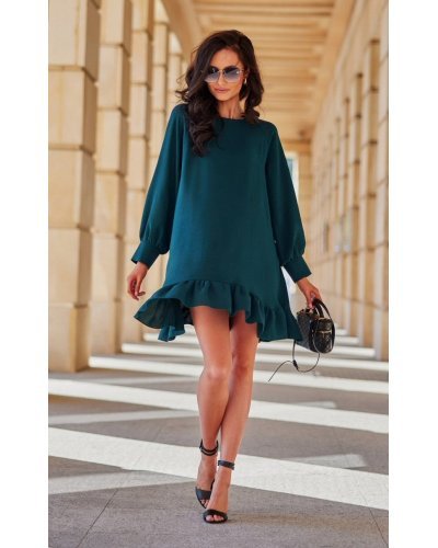 Rochie verde scurta cu maneca lunga si volan SintraR Rochii de zi, Rochie verde scurta cu maneca lunga si volan SintraR - jojofashion.ro
