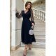 Rochie midi eleganta neagra din tul cu glitter evazata cu maneca lunga Petra 4 - jojofashion.ro